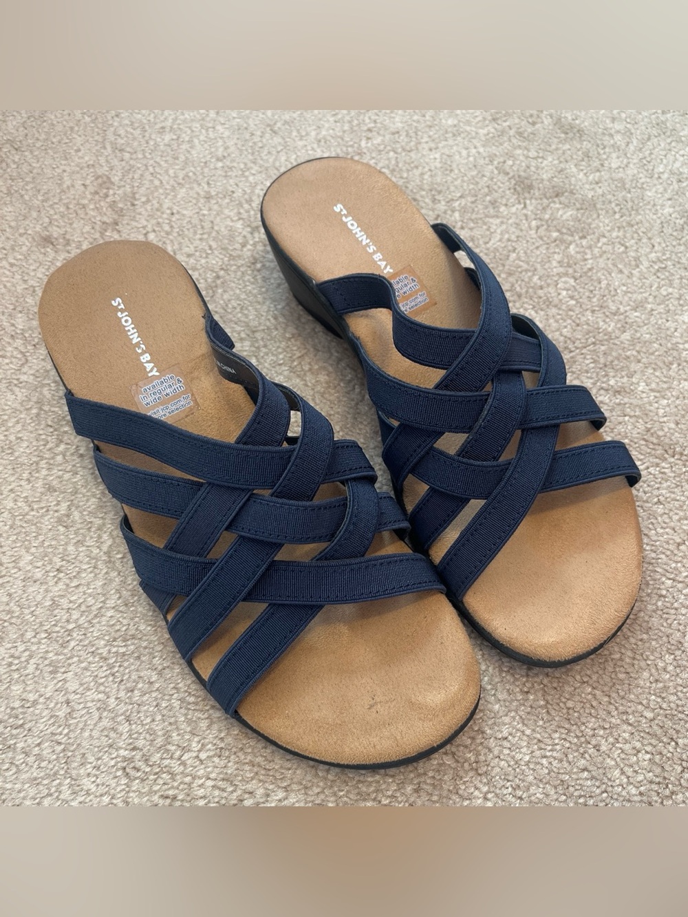 St. John's Bay Navy Woven Strap Wedge Mules